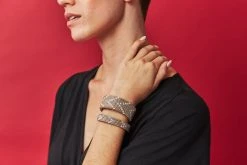 Swahili Coast Design Chevron Silver Beaded Leather Cuff Jewelry