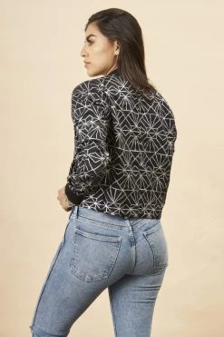 Symbology Art Deco Modal Bomber Jacket - Black + Silver Best Sellers