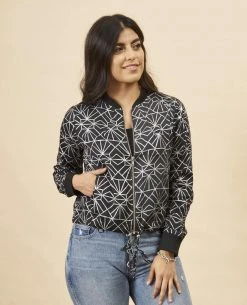 Symbology Art Deco Modal Bomber Jacket - Black + Silver Best Sellers