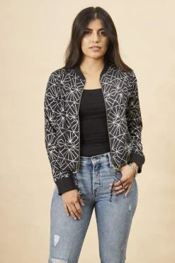 Symbology Art Deco Modal Bomber Jacket - Black + Silver Best Sellers