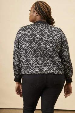 Symbology Art Deco Modal Bomber Jacket - Black + Silver Best Sellers