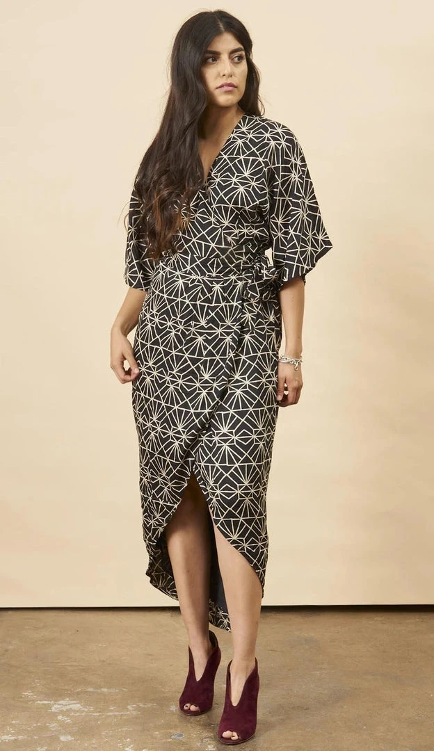 Symbology Art Deco Modal Maxi Wrap Dress - Black + Cream 3 Symbology Art Deco Modal Maxi Wrap Dress - Black + Cream
