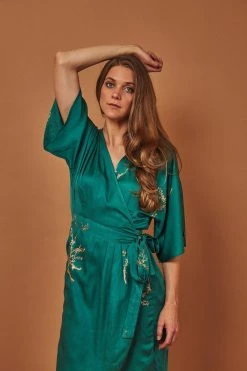Symbology Cherry Blossom Modal Maxi Wrap Dress - Emerald + Gold Best Sellers