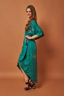Symbology Cherry Blossom Modal Maxi Wrap Dress - Emerald + Gold Best Sellers