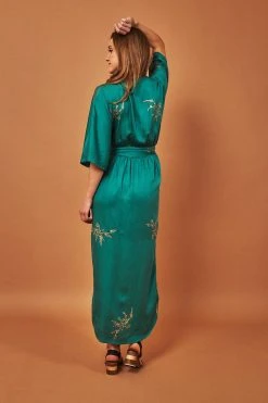 Symbology Cherry Blossom Modal Maxi Wrap Dress - Emerald + Gold Best Sellers