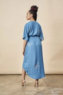 Symbology Cherry Blossom Modal Maxi Wrap Dress - Sapphire + Gold Best Sellers