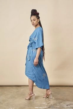 Symbology Cherry Blossom Modal Maxi Wrap Dress - Sapphire + Gold Best Sellers