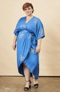 Symbology Cherry Blossom Modal Maxi Wrap Dress - Sapphire + Gold Best Sellers