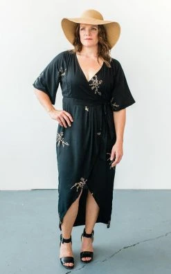 Symbology Best Sellers Cherry Blossom Modal Maxi Wrap - Black + Gold