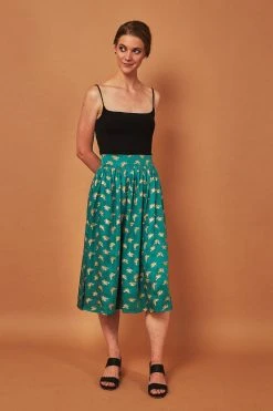 Symbology Best Sellers Gingko Leaf Midi Skirt - Green + Gold