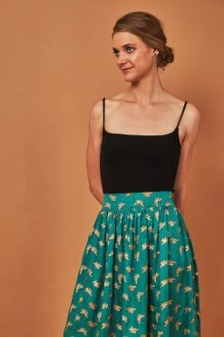 Symbology Best Sellers Gingko Leaf Midi Skirt - Green + Gold