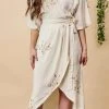 Symbology Hand Beaded Cherry Blossom Modal Maxi Wrap - Ivory + Antique Gold Best Sellers