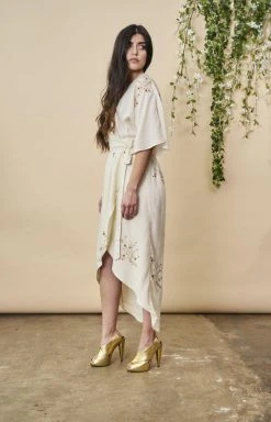 Symbology Hand Beaded Cherry Blossom Modal Maxi Wrap - Ivory + Antique Gold Best Sellers