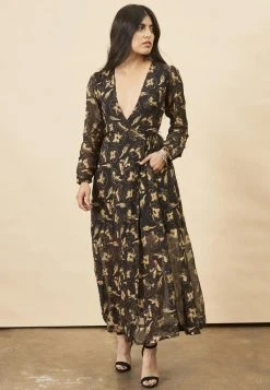 Symbology Hibiscus Flower Empress Maxi - Black + Gold Best Sellers