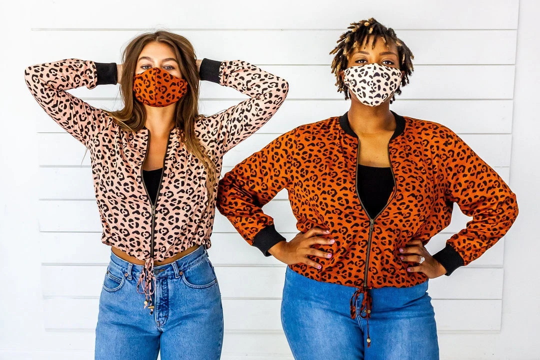 Symbology Leopard Modal Bomber Jacket - Blush + Black Sale 4 Symbology Leopard Modal Bomber Jacket - Blush + Black Sale