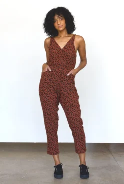Symbology Leopard Strappy Jumpsuit - Sierra + Black