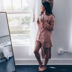 Symbology Best Sellers Leopard Pajama Set - Blush + Berry