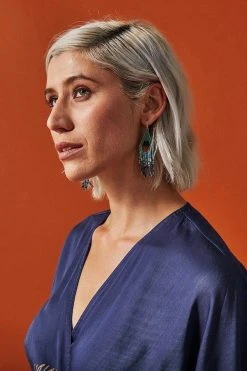 Symbology Best Sellers Peacock Feather Modal Wrap Dress - Navy + Gold