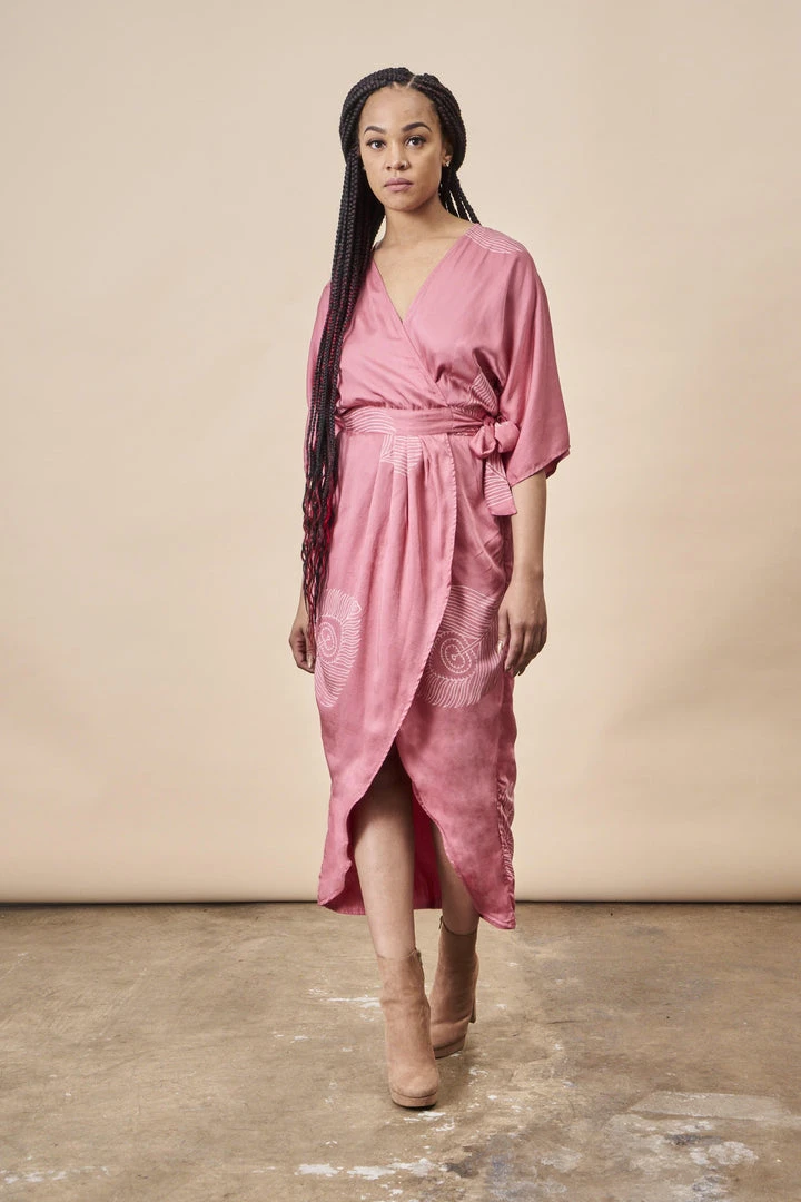 Symbology Peacock Feather Modal Wrap Dress - Terra Cotta + Cream Special Occasion 3 Symbology Peacock Feather Modal Wrap Dress - Terra Cotta + Cream Special Occasion