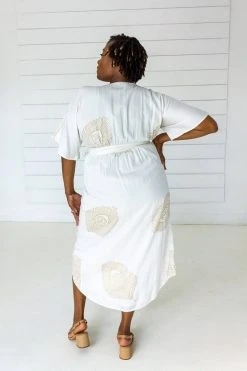 Symbology Peacock Modal Maxi Wrap Dress - White + Gold