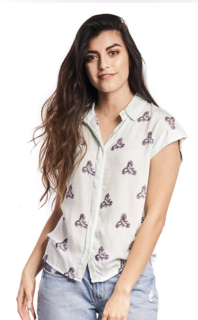 Symbology Printed Iris Blouse In Pale Mint + Blueberry 3 Symbology Printed Iris Blouse In Pale Mint + Blueberry