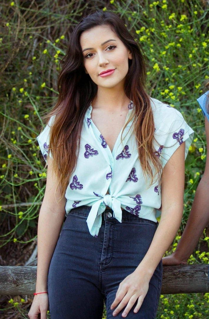 Symbology Printed Iris Blouse In Pale Mint + Blueberry 4 Symbology Printed Iris Blouse In Pale Mint + Blueberry