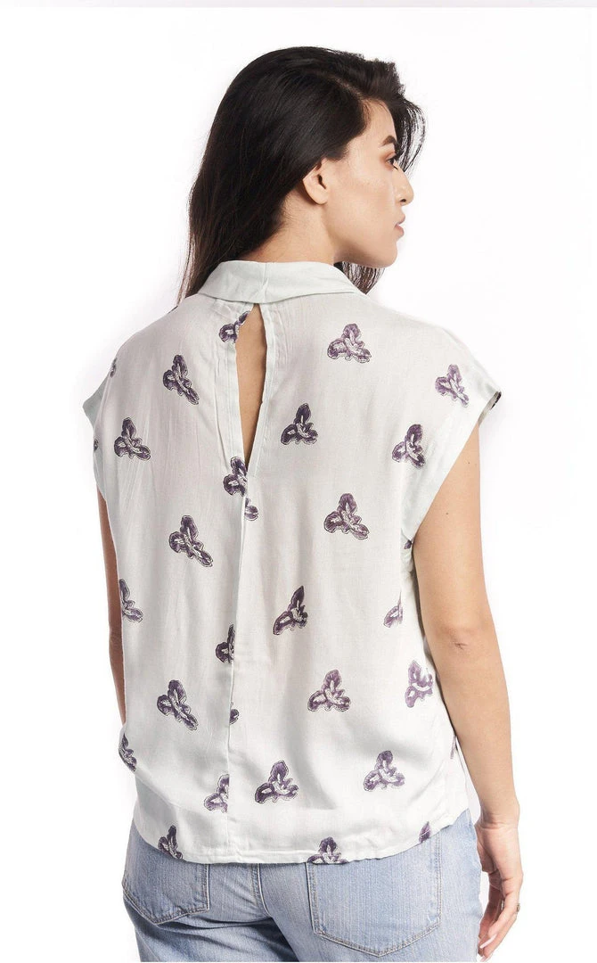 Symbology Printed Iris Blouse In Pale Mint + Blueberry 5 Symbology Printed Iris Blouse In Pale Mint + Blueberry