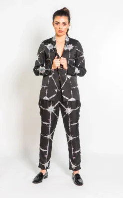 Symbology Silk And Modal Suit In Black & Grey Tie Dye Sale