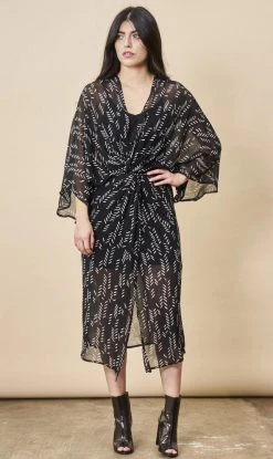 Symbology Stylized Feather Twist Dress - Black + White