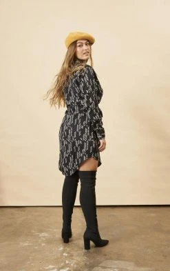 Symbology Best Sellers Stylized Feather Modal Shirtdress - Black + Cream