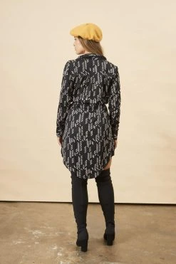 Symbology Best Sellers Stylized Feather Modal Shirtdress - Black + Cream