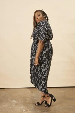 Symbology Stylized Feather Modal Wrap Dress - Black + Cream 12 Symbology Stylized Feather Modal Wrap Dress - Black + Cream