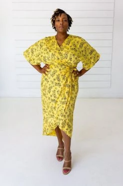 Symbology Special Occasion Tattoo Floral Modal Maxi Wrap - Citron + Black