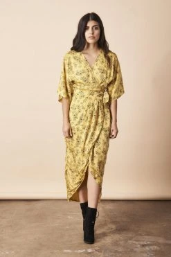 Symbology Special Occasion Tattoo Floral Modal Maxi Wrap - Citron + Black