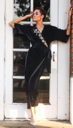 Symbology Special Occasion Velvet Wrap Dress In Midnight Blue