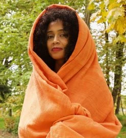 Swahili African Modern Tangerine Gabi Tablecloth / Throw Blanket