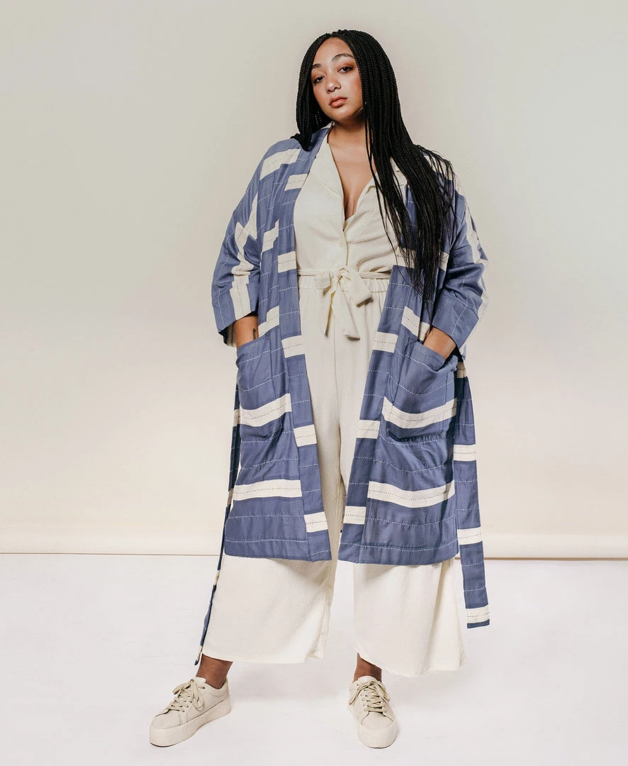 Anchal Stripe Unisex Robe - Slate 4 Anchal Stripe Unisex Robe - Slate