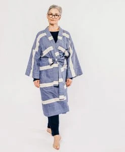 Anchal Stripe Unisex Robe - Slate