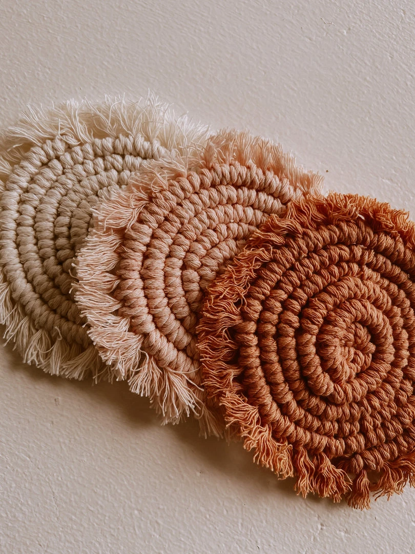 Village Thrive Kera Sunrise Macrame Coaster Set Kitchen + Dining 5 Village Thrive Kera Sunrise Macrame Coaster Set Kitchen + Dining