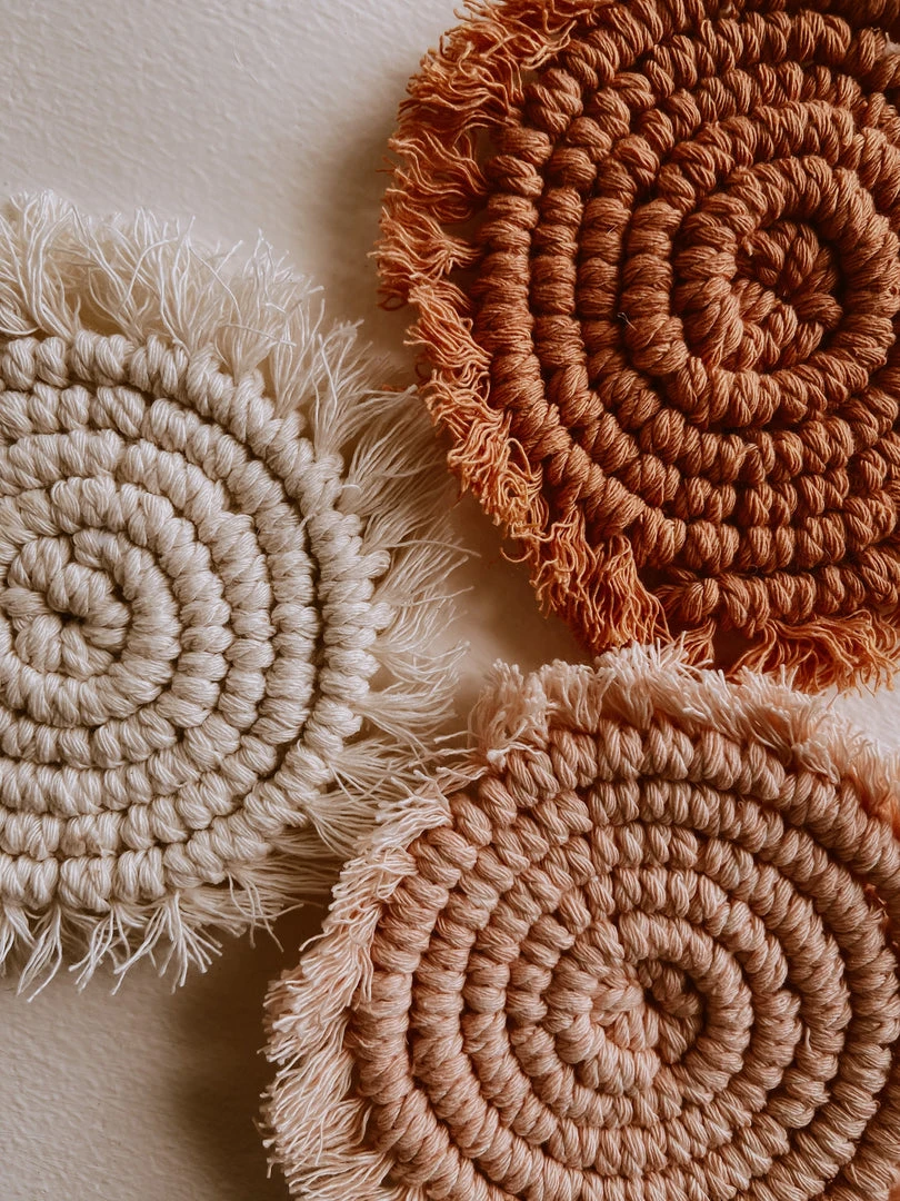 Village Thrive Kera Sunrise Macrame Coaster Set Kitchen + Dining 6 Village Thrive Kera Sunrise Macrame Coaster Set Kitchen + Dining