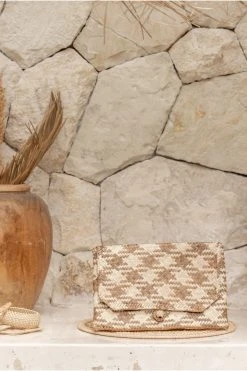 Village Thrive Accessories Plaid Rattan Clutch Bag