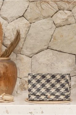 Village Thrive Accessories Plaid Rattan Clutch Bag