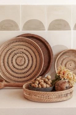 Village Thrive Home Goods Round Woven Rattan Tray 9 Village Thrive Home Goods Round Woven Rattan Tray
