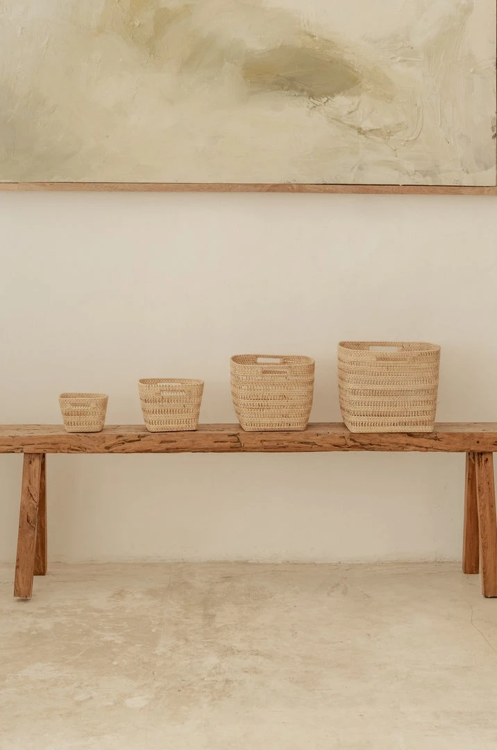 Village Thrive Woven Rattan Cube Storage Basket Set 3 Village Thrive Woven Rattan Cube Storage Basket Set