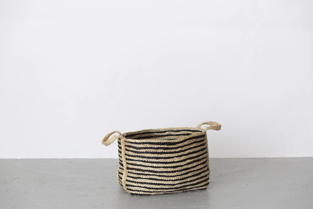 Will & Atlas Home Goods Large Jute Basket - Charcoal Stripe 3 Will & Atlas Home Goods Large Jute Basket - Charcoal Stripe
