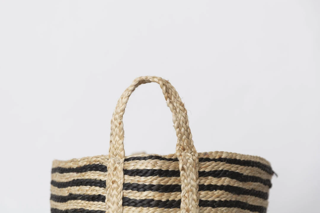 Will & Atlas Home Goods Large Jute Basket - Charcoal Stripe 5 Will & Atlas Home Goods Large Jute Basket - Charcoal Stripe