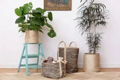 Will & Atlas Home Goods Large Jute Basket - Charcoal Stripe