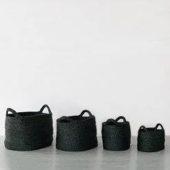 Will & Atlas Oval Jute Baskets - Charcoal