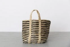 Will & Atlas Home Goods Small Jute Basket - Charcoal Stripe