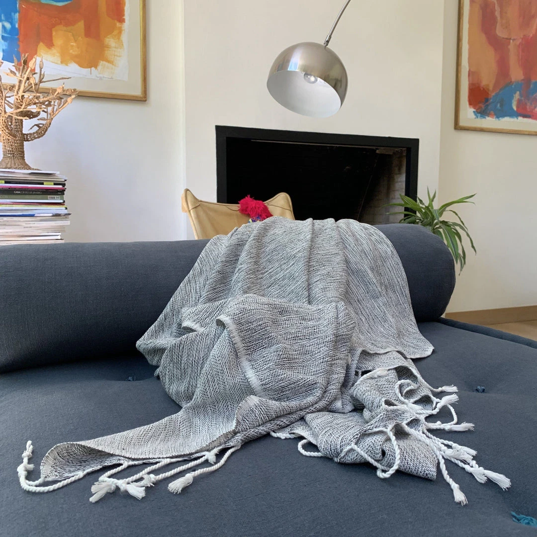 Hilana: Upcycled Cotton Home Goods Yalova Upcycled Marbled Turkish Towel / Blanket - Black 6 Hilana: Upcycled Cotton Home Goods Yalova Upcycled Marbled Turkish Towel / Blanket - Black